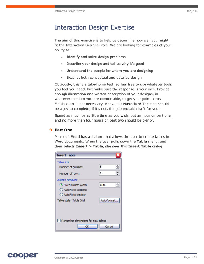 Cooper's Interaction Designer Test (page 1)